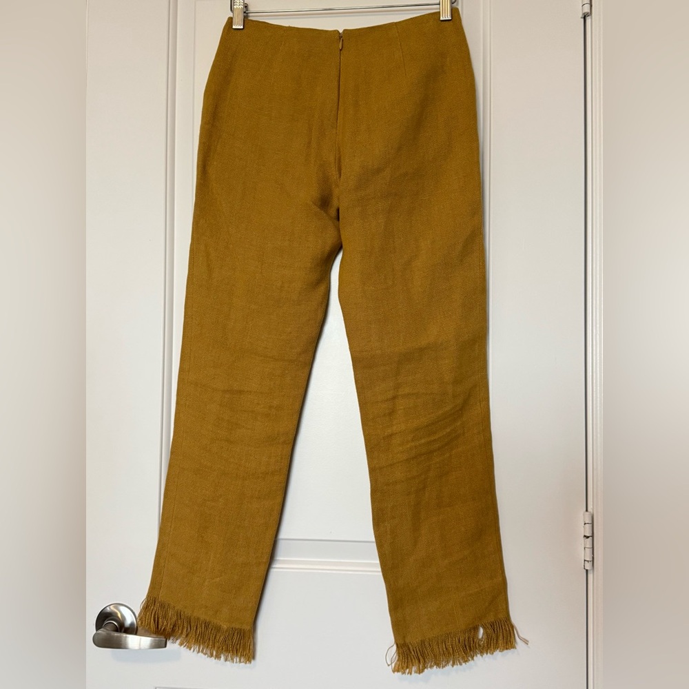 Vintage Club Monaco Tan Mustard Camel Lined Linen Cropped Pants, size 2 - Picture 5 of 9